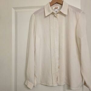 Vintage Talbots 90s Pleated Button Up Blouse Womns 10 Off White Preppy City Chic